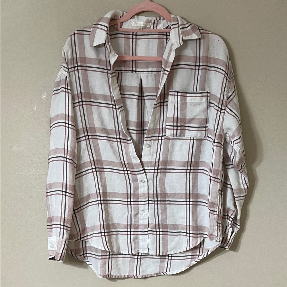 Z Supply White and Brown Plaid Button-Down Shirt